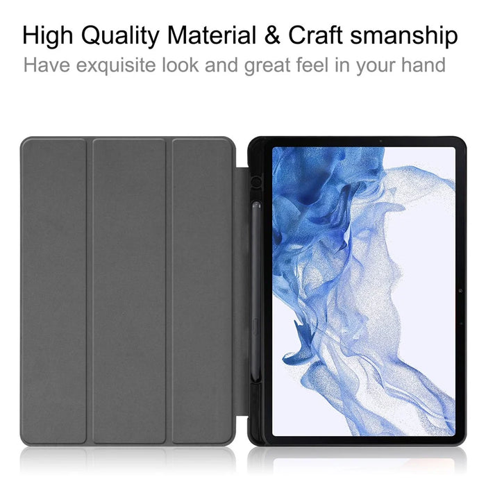 For Samsung Galaxy Tab S8 TPU+PU Leather Trifold Stand Auto Sleep/Wake Function Tablet Protective Cover with Pencil Holder - Black - 4