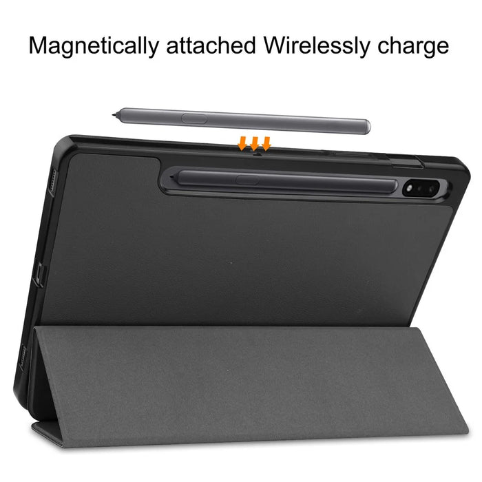 For Samsung Galaxy Tab S8 TPU+PU Leather Trifold Stand Auto Sleep/Wake Function Tablet Protective Cover with Pencil Holder - Black - 6