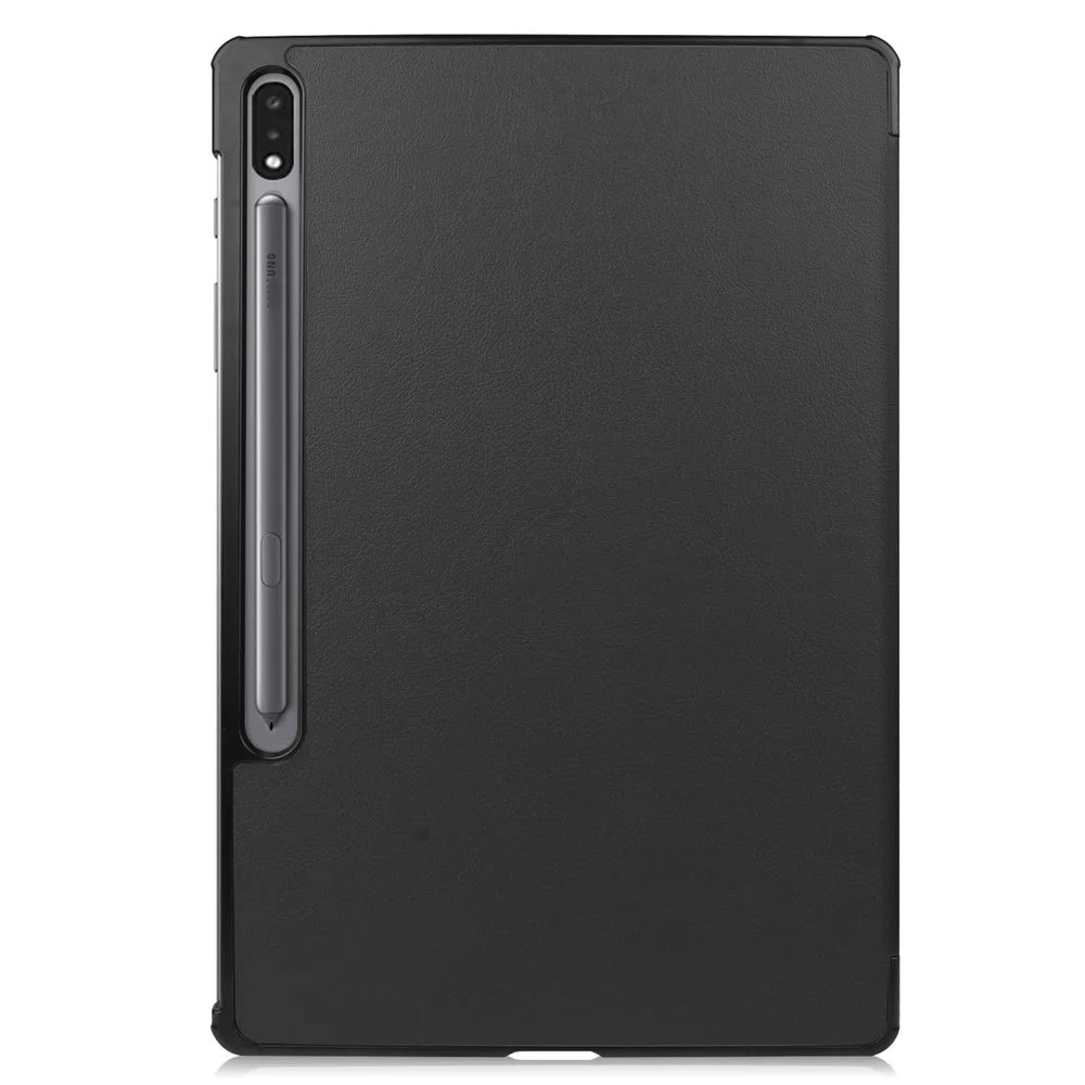 For Samsung Galaxy Tab S8+ PU Leather Trifold Stand Cover with Pencil Holder and Auto Sleep/Wake, Pencil Charging Supported - Black - 3