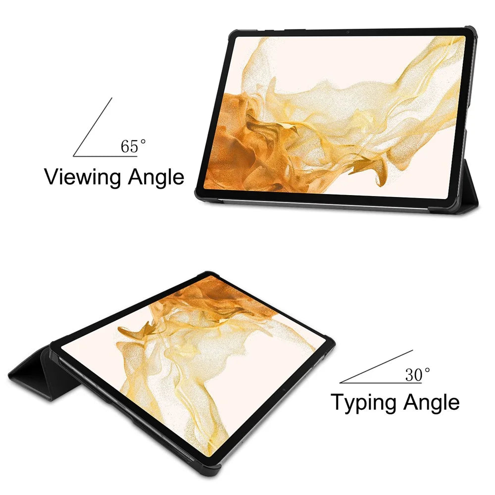 For Samsung Galaxy Tab S8+ PU Leather Trifold Stand Cover with Pencil Holder and Auto Sleep/Wake, Pencil Charging Supported - Black - 6
