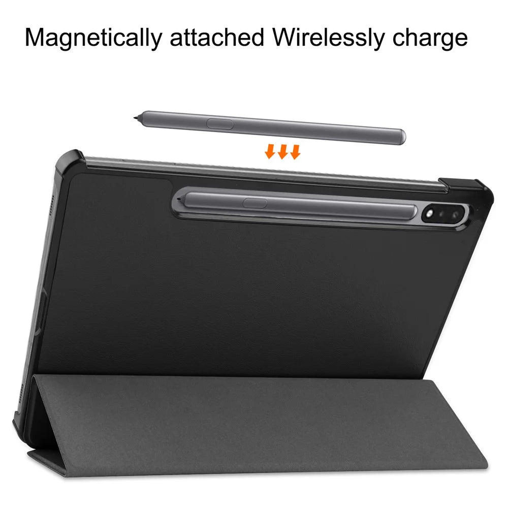 For Samsung Galaxy Tab S8 Auto Sleep/Wake PU Leather Trifold Stand Anti-scratch Protective Cover with Pencil Holder - Black - 6