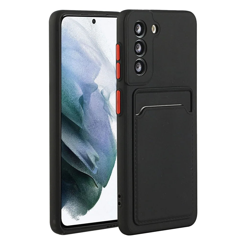 Card Slot Case for Samsung Galaxy S22 5G, Slim Fit Protective Soft TPU Shockproof Back Cover - Black - 1