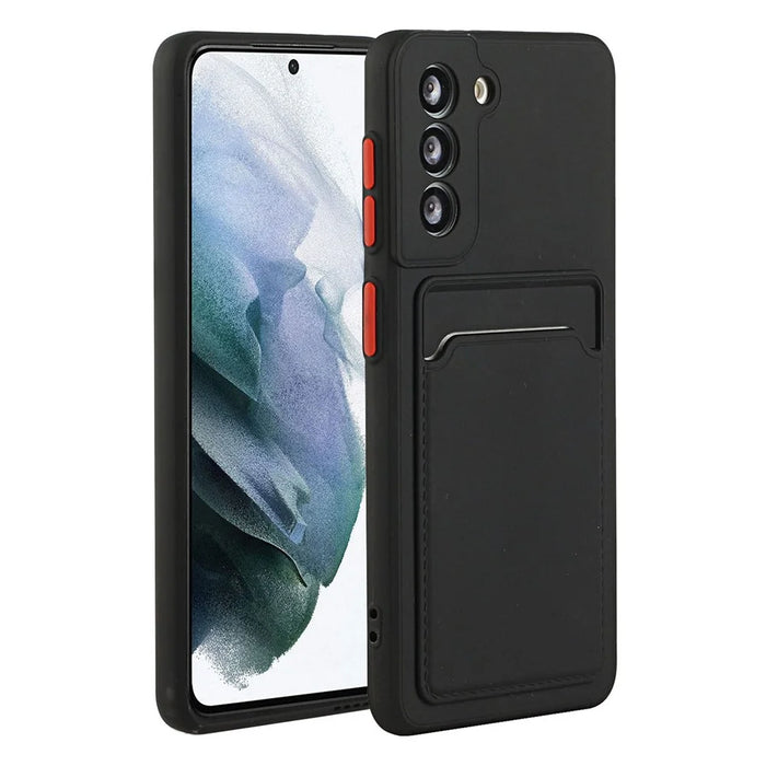 Card Slot Case for Samsung Galaxy S22 5G, Slim Fit Protective Soft TPU Shockproof Back Cover - Black - 1