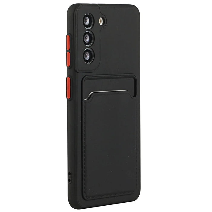 Card Slot Case for Samsung Galaxy S22 5G, Slim Fit Protective Soft TPU Shockproof Back Cover - Black - 3