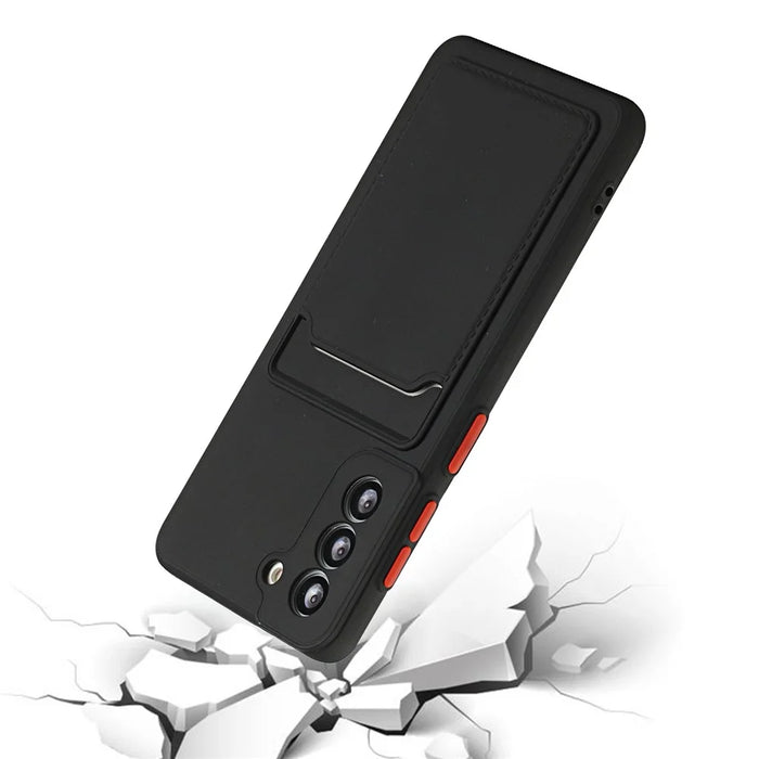 Card Slot Case for Samsung Galaxy S22 5G, Slim Fit Protective Soft TPU Shockproof Back Cover - Black - 5