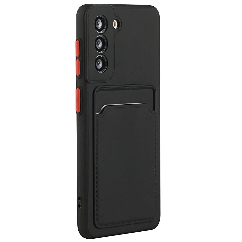 For Samsung Galaxy S22+ 5G Card Holder Slot Flexible TPU Soft Skin Protective Phone Case Cover - Black - 3