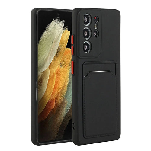 For Samsung Galaxy S22 Ultra 5G Soft TPU Anti-Scratch Camera Protection Cover with Card Holder - Black - 1