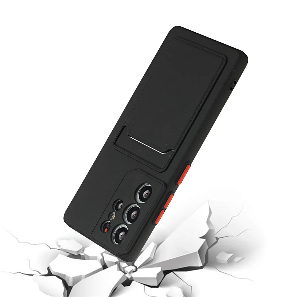 For Samsung Galaxy S22 Ultra 5G Soft TPU Anti-Scratch Camera Protection Cover with Card Holder - Black - 5
