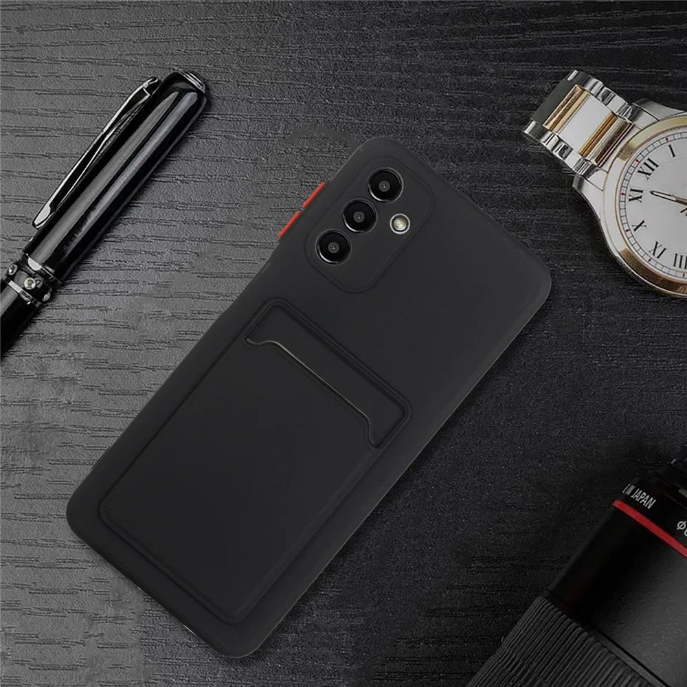 For Samsung Galaxy A13 5G / A04s 4G (164.7mm) Camera Lens Protection Shockproof TPU Non-Slip Phone Case with Card Holder - Black - 7