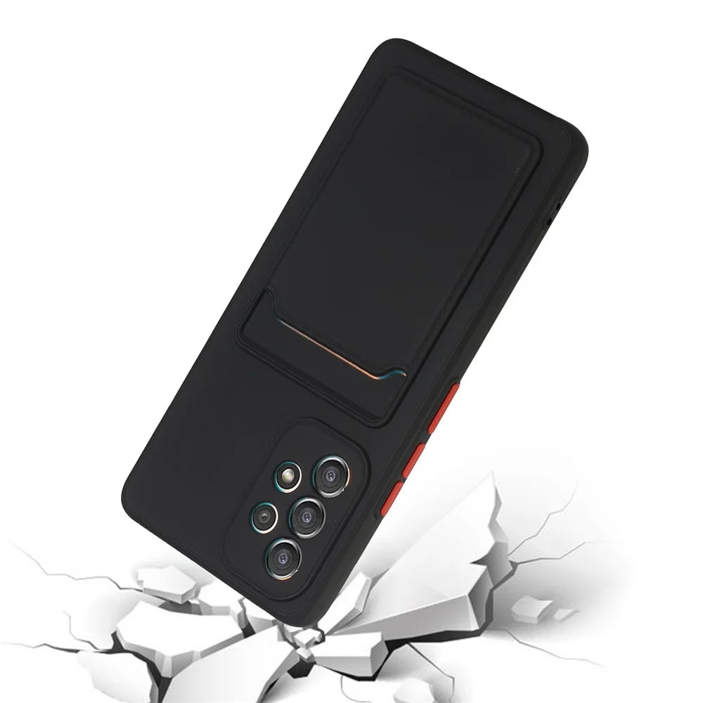 For Samsung Galaxy A53 5G Card Holder Slot Soft TPU Shockproof Anti-Scratch Case Case with Camera Lens Protection - Black - 5