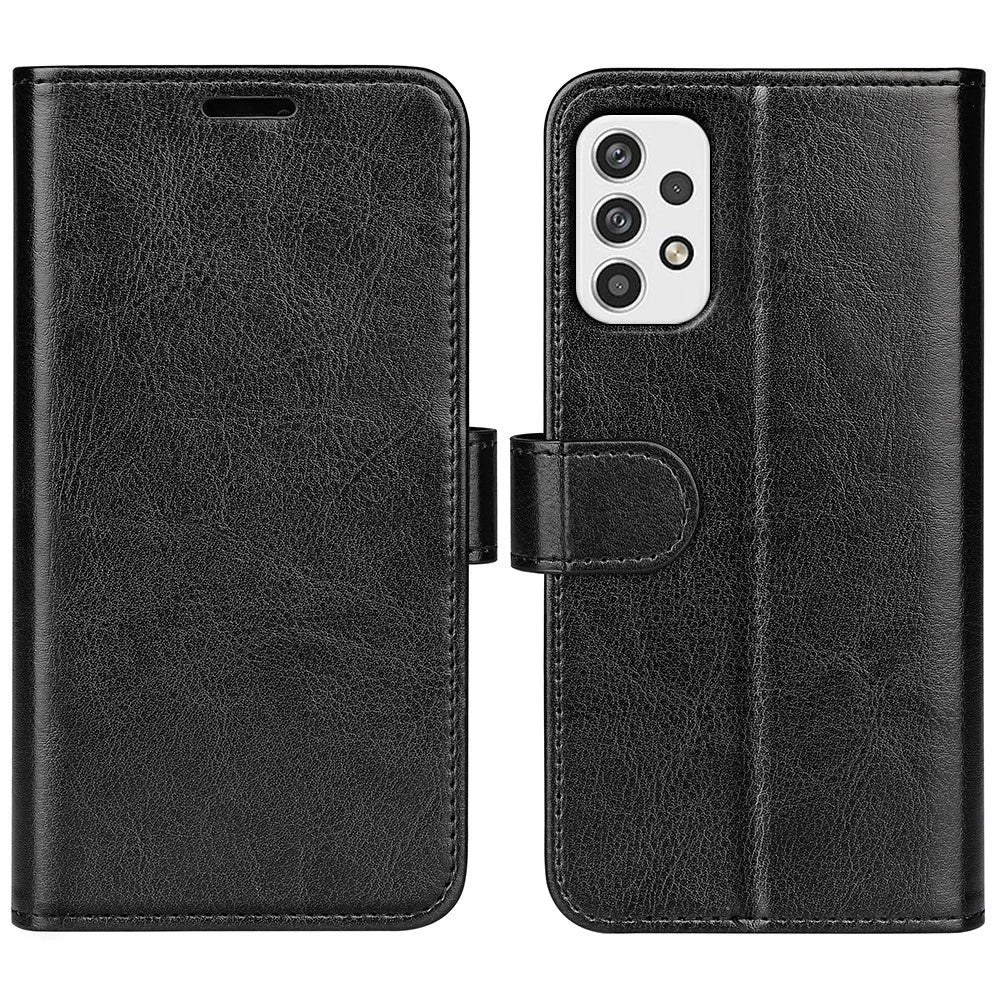 For Samsung Galaxy A23 4G / 5G (Global Version) Crazy Horse Texture Folio Flip Leather Cover Wallet Stand Phone Case - Black - 1