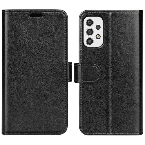 For Samsung Galaxy A23 4G / 5G (Global Version) Crazy Horse Texture Folio Flip Leather Cover Wallet Stand Phone Case - Black - 1