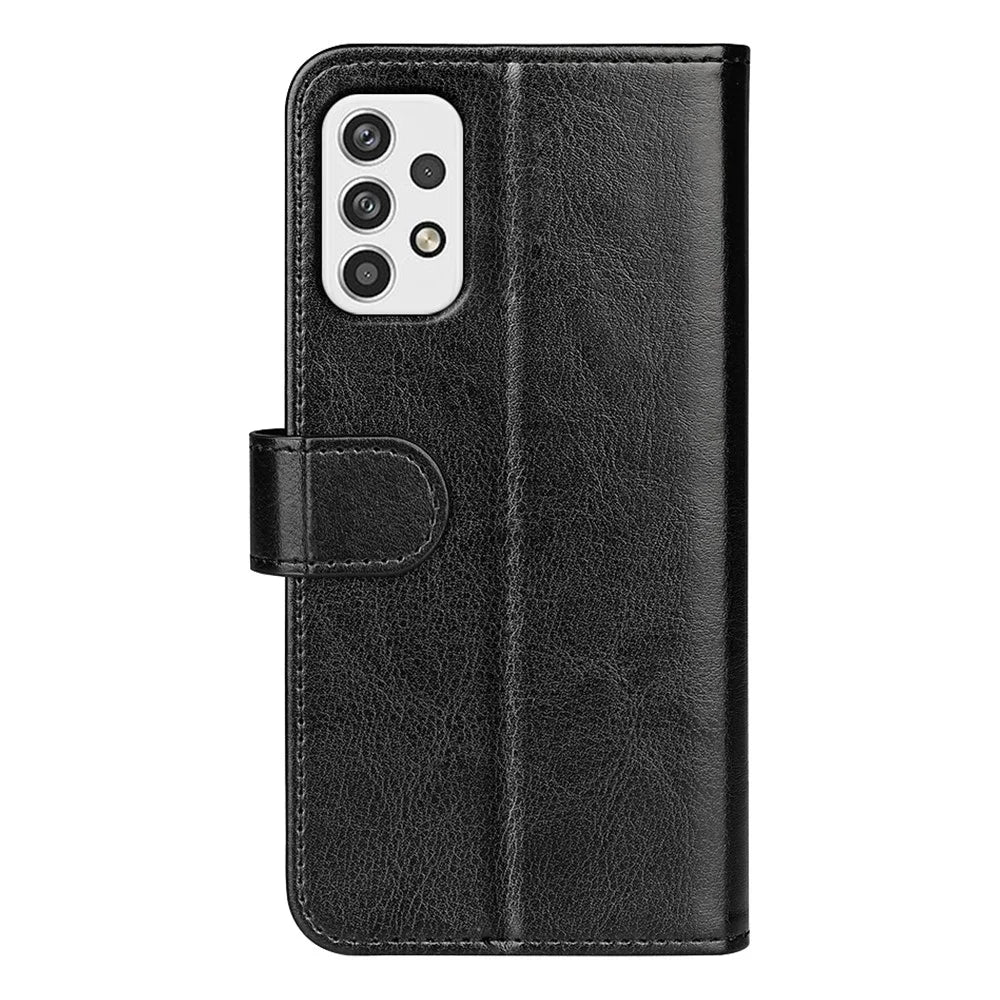 For Samsung Galaxy A23 4G / 5G (Global Version) Crazy Horse Texture Folio Flip Leather Cover Wallet Stand Phone Case - Black - 3