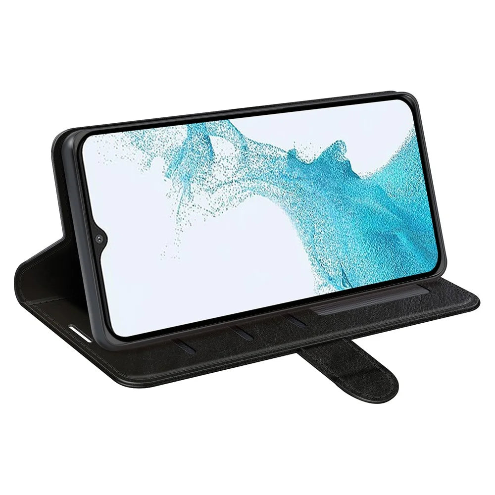 For Samsung Galaxy A23 4G / 5G (Global Version) Crazy Horse Texture Folio Flip Leather Cover Wallet Stand Phone Case - Black - 5