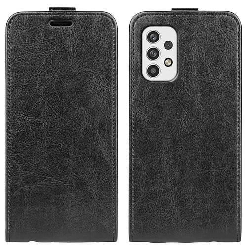 For Samsung Galaxy A23 4G / 5G (Global Version) Crazy Horse Texture PU Leather Vertical Flip Case Card Holder Phone Shell - Black - 1