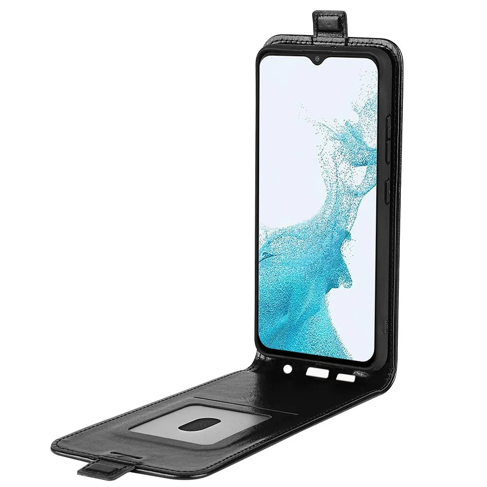 For Samsung Galaxy A23 4G / 5G (Global Version) Crazy Horse Texture PU Leather Vertical Flip Case Card Holder Phone Shell - Black - 5