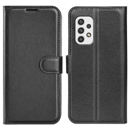 For Samsung Galaxy A23 4G / 5G (Global Version) PU Leather + TPU Leather Case Litchi Texture Full Protection Stand Wallet Phone Cover - Black - 1