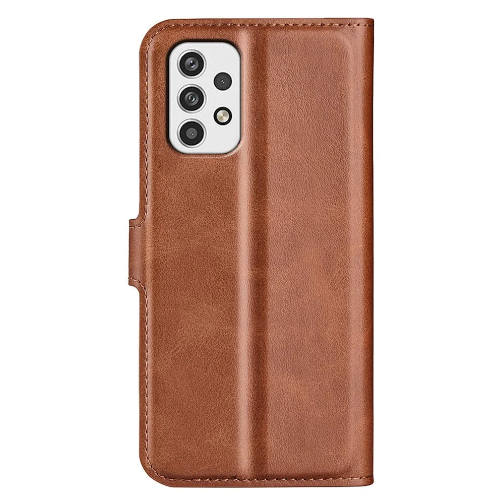 For Samsung Galaxy A23 4G / 5G (Global Version) Anti-scratch Textured PU Leather Wallet Phone Case Adjustable Stand Flip Phone Cover - Light Brown - 3