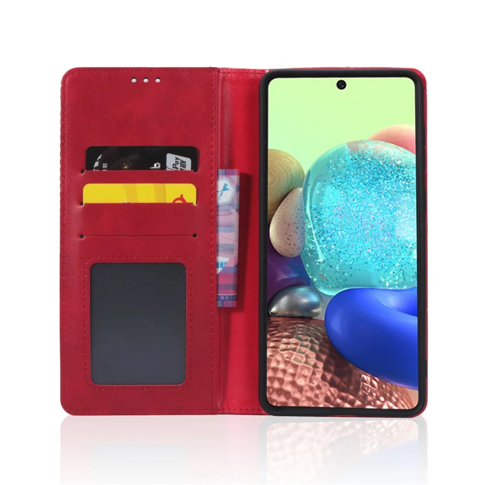 For Samsung Galaxy A53 5G Phone Cover Magnetic PU Leather Stand Imprinted Pattern Wallet Inner Soft TPU Case - Red - 4
