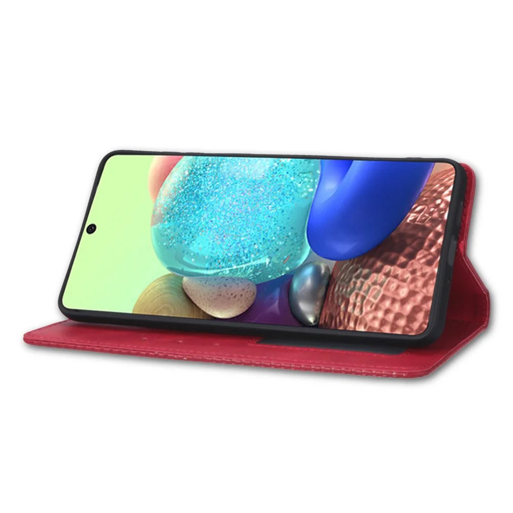 For Samsung Galaxy A53 5G Phone Cover Magnetic PU Leather Stand Imprinted Pattern Wallet Inner Soft TPU Case - Red - 5