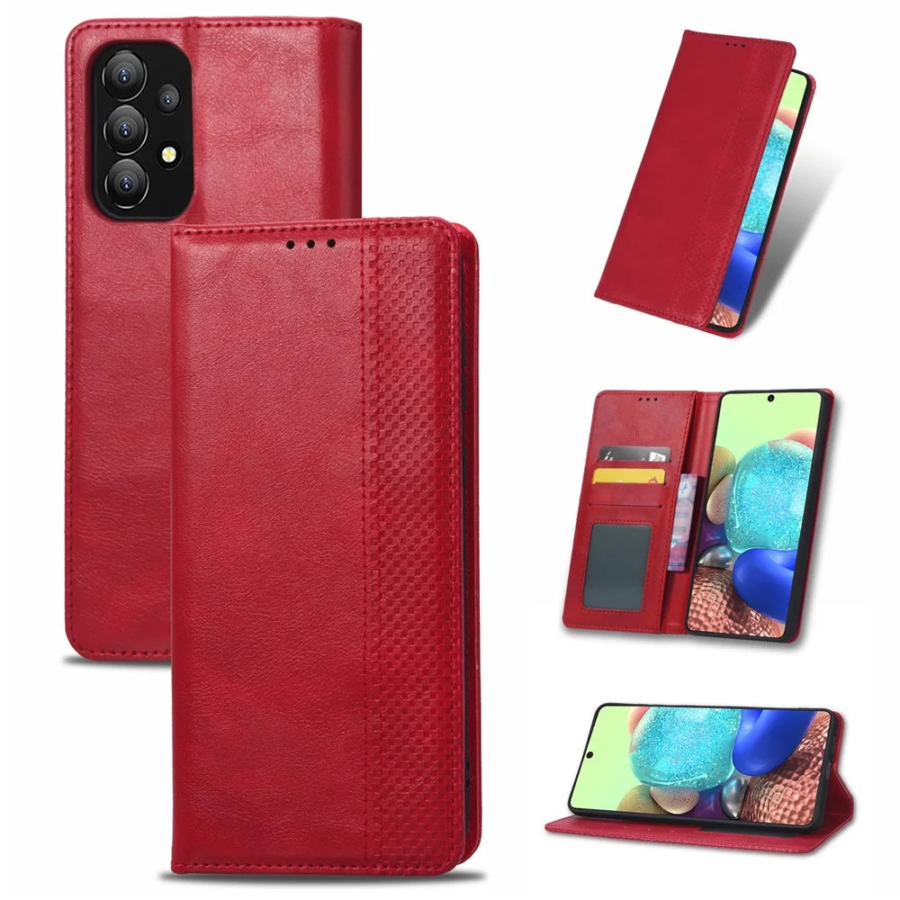 For Samsung Galaxy A53 5G Phone Cover Magnetic PU Leather Stand Imprinted Pattern Wallet Inner Soft TPU Case - Red - 7