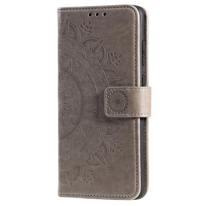 For Samsung Galaxy A23 4G / 5G (Global Version) PU Leather Book Wallet Case Imprinted Mandala Flower Stand Function Full Body Protective Phone Cover with Strap - Grey - 2