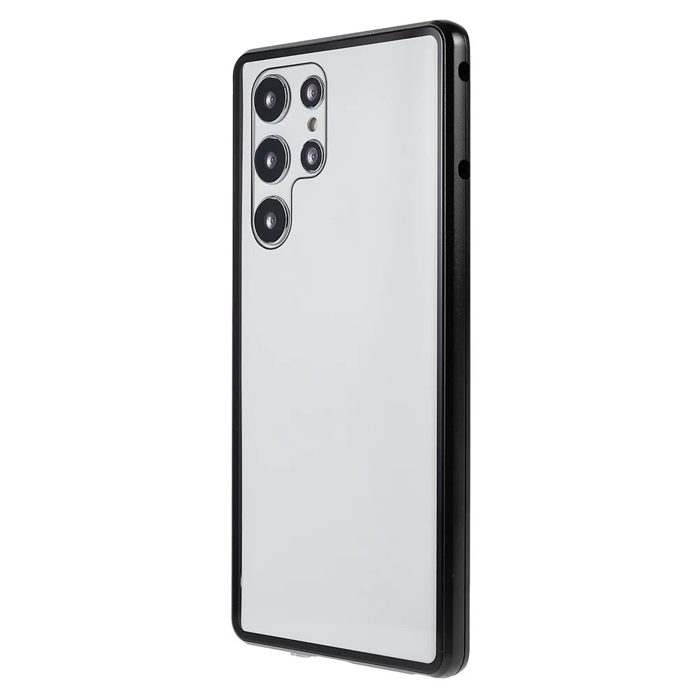 For Samsung Galaxy S22 Ultra 5G Full Protection Phone Case Double-Sided Tempered Glass + Magnetic Metal Frame Case with Lock - Black - 3