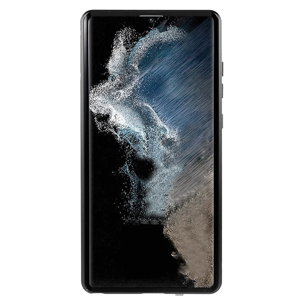 For Samsung Galaxy S22 Ultra 5G Full Protection Phone Case Double-Sided Tempered Glass + Magnetic Metal Frame Case with Lock - Black - 4