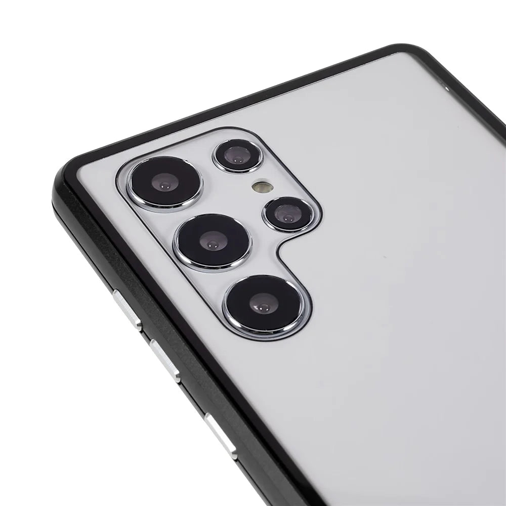 For Samsung Galaxy S22 Ultra 5G Full Protection Phone Case Double-Sided Tempered Glass + Magnetic Metal Frame Case with Lock - Black - 7