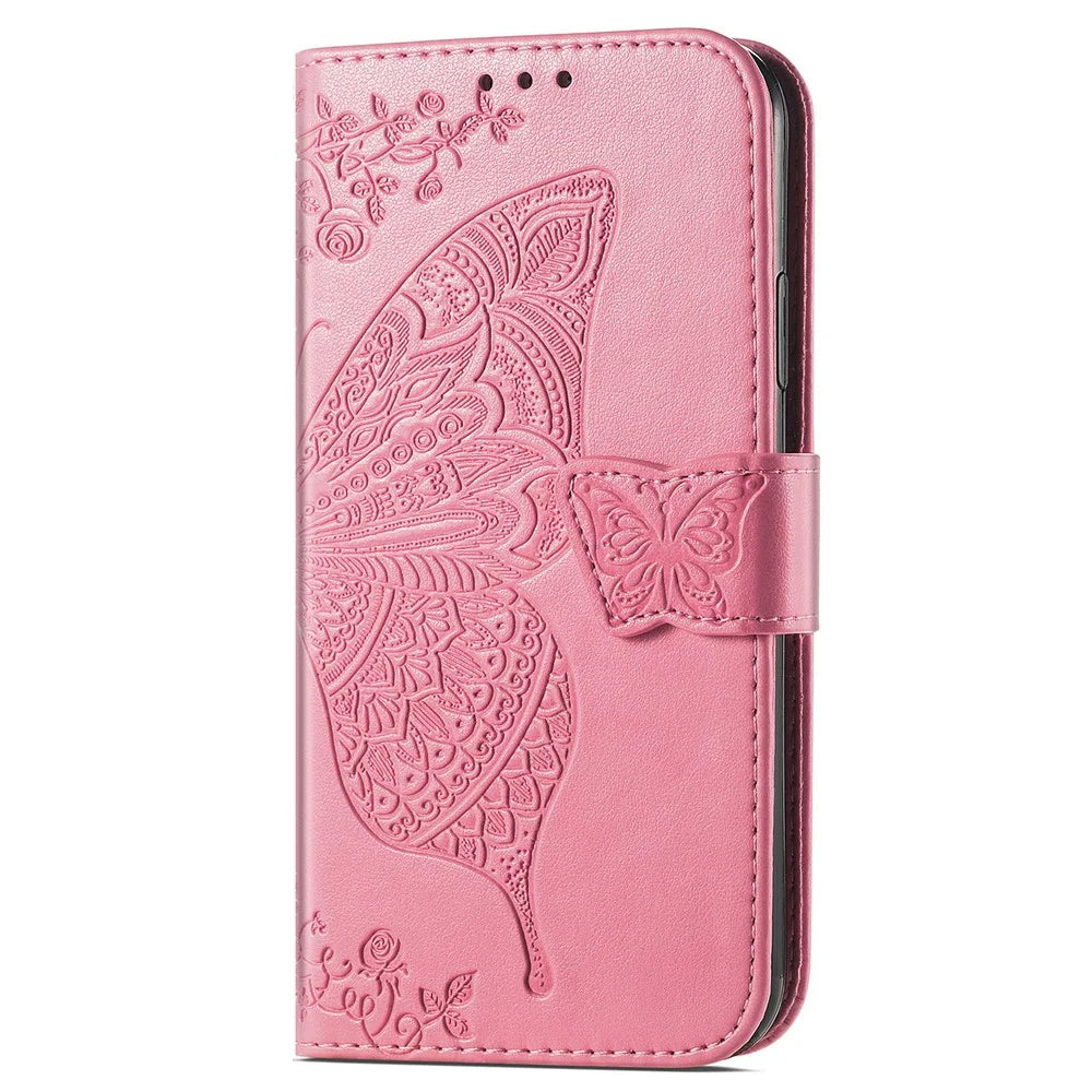 Imprinting Butterfly Flower Leather Case for Samsung Galaxy A33 5G, Wallet Viewing Stand Phone Cover - Pink - 2