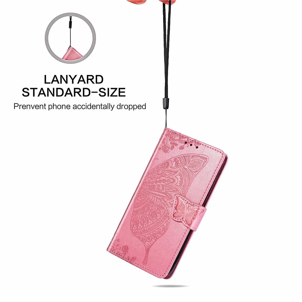 Imprinting Butterfly Flower Leather Case for Samsung Galaxy A33 5G, Wallet Viewing Stand Phone Cover - Pink - 7