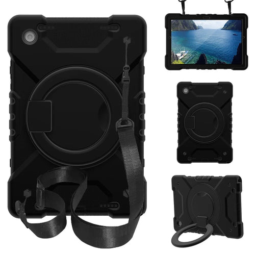 For Samsung Galaxy Tab A8 10.5 (2021) / (2022) Rotary Kickstand Anti-drop Tablet Case Hybrid PC + Silicone Cover with Shoulder Strap - All Back - 1