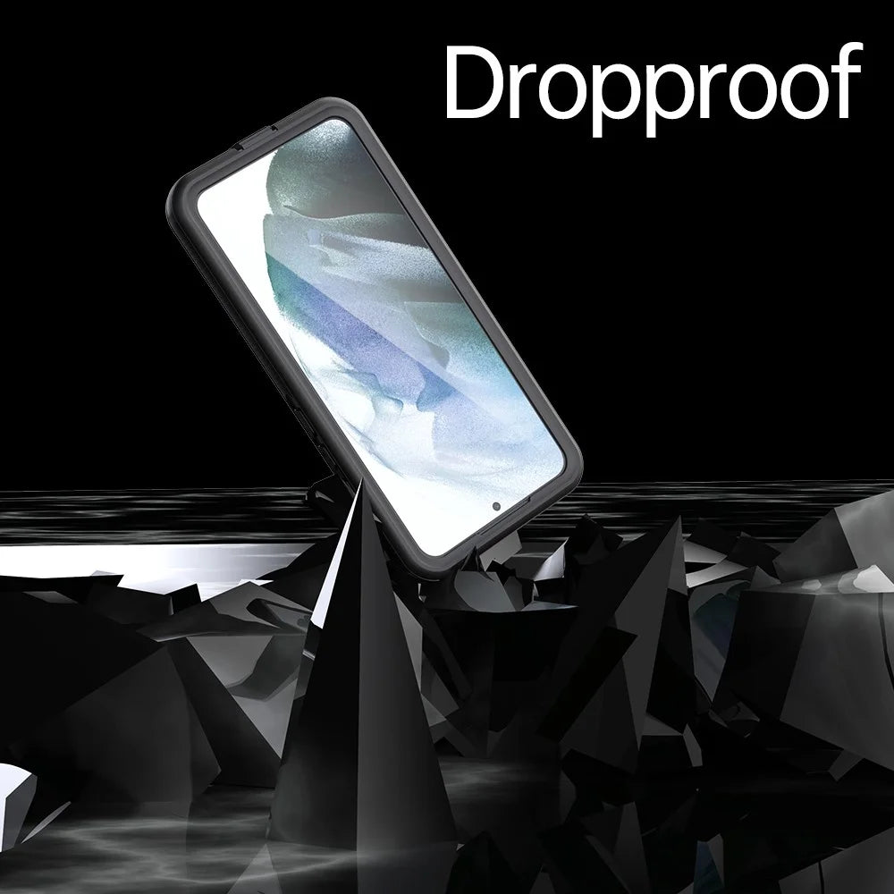 REDPEPPER A Series for Samsung Galaxy S22+ 5G IP68 Waterproof IP6X Dustproof Hybrid Phone Case Transparent Back [Support Fingerprint Unlock] - Black - 3