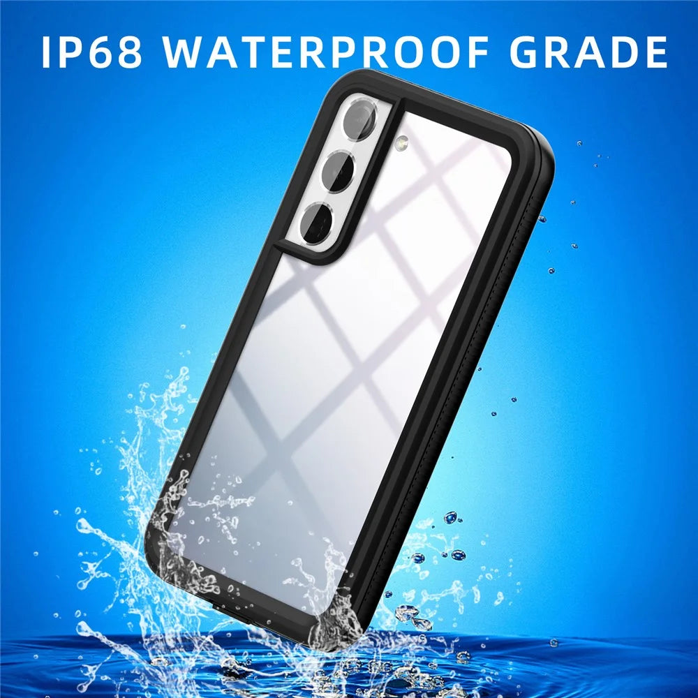 REDPEPPER A Series for Samsung Galaxy S22 5G [Support Fingerprint Unlock] Hybrid Phone Case Transparent Back IP68 Waterproof IP6X Dustproof - Black - 2