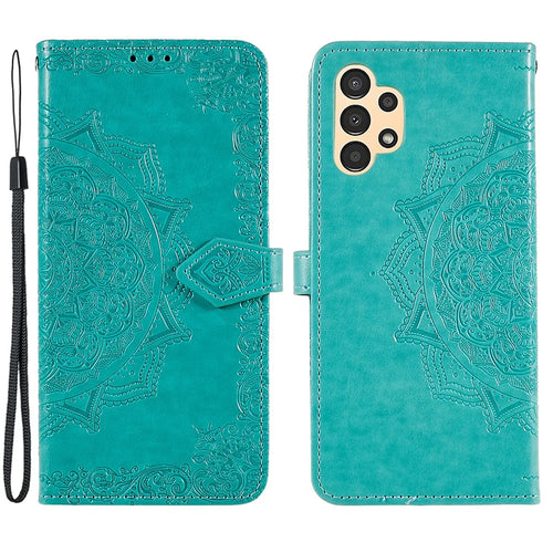 Mandala Embossed Phone Case for Samsung Galaxy A13 4G Anti-fall Stand Function Phone Cover Shell Wallet - Green - 1