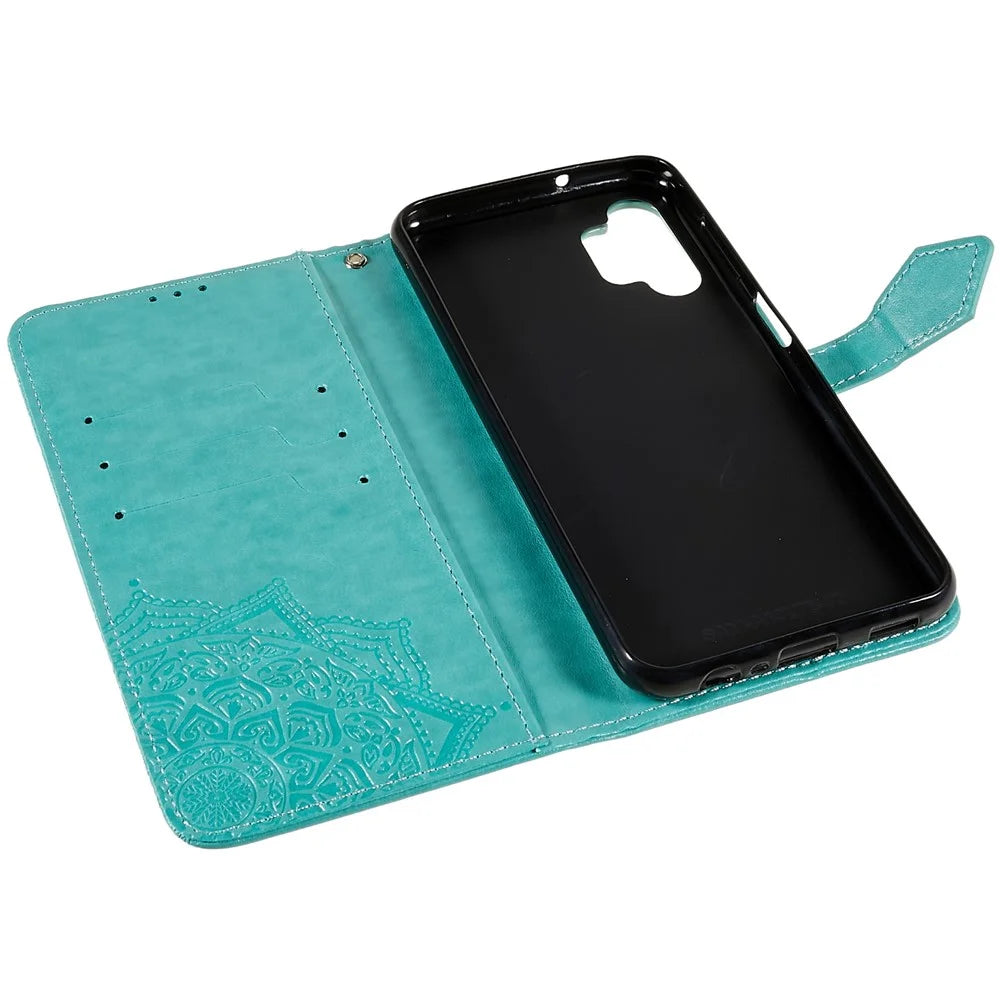 Mandala Embossed Phone Case for Samsung Galaxy A13 4G Anti-fall Stand Function Phone Cover Shell Wallet - Green - 5