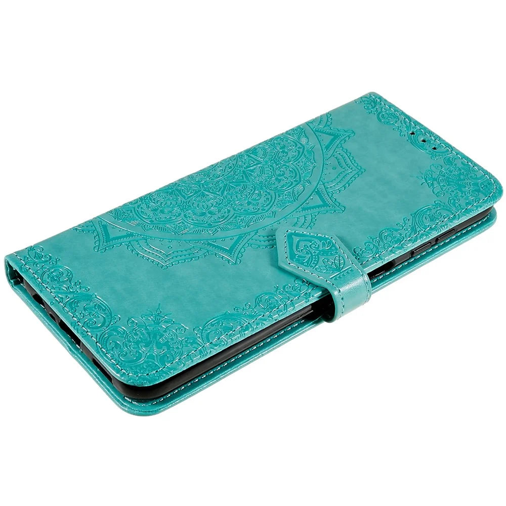 Mandala Embossed Phone Case for Samsung Galaxy A13 4G Anti-fall Stand Function Phone Cover Shell Wallet - Green - 6