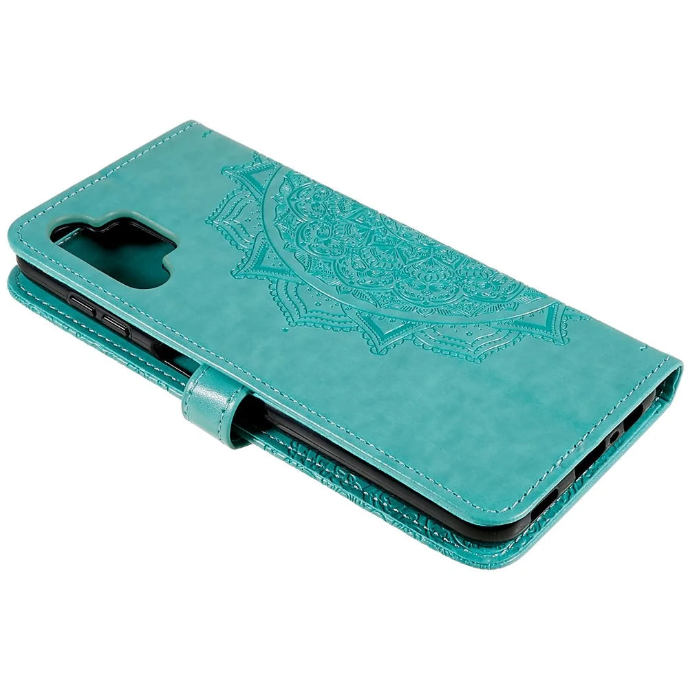 Mandala Embossed Phone Case for Samsung Galaxy A13 4G Anti-fall Stand Function Phone Cover Shell Wallet - Green - 7