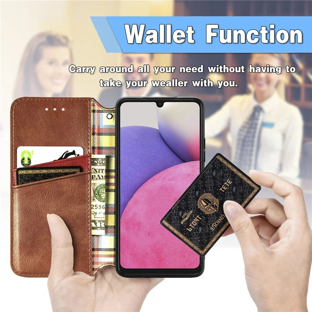 For Samsung Galaxy A33 5G PU Leather Case Rhombus Imprint Wallet Stand Phone Cover - Brown - 4