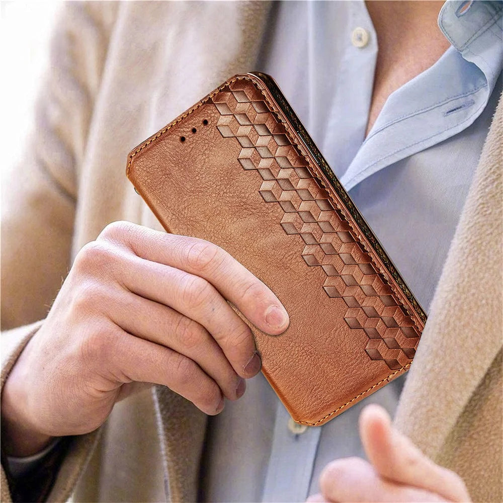 For Samsung Galaxy A33 5G PU Leather Case Rhombus Imprint Wallet Stand Phone Cover - Brown - 7