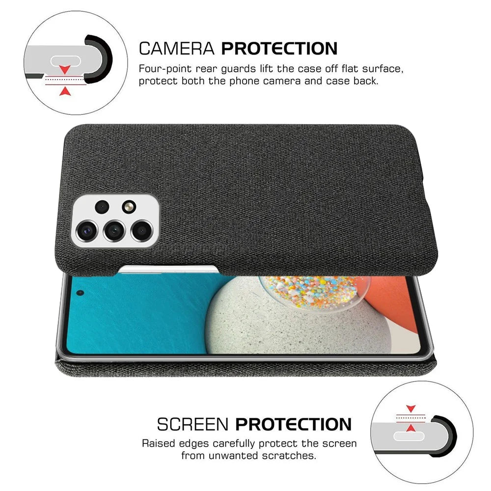 For Samsung Galaxy A33 5G Soft Cloth Cushion Coated Hard PC Ultra-thin Case Non-slip Scratch-proof Protective Cover -  Black - 6
