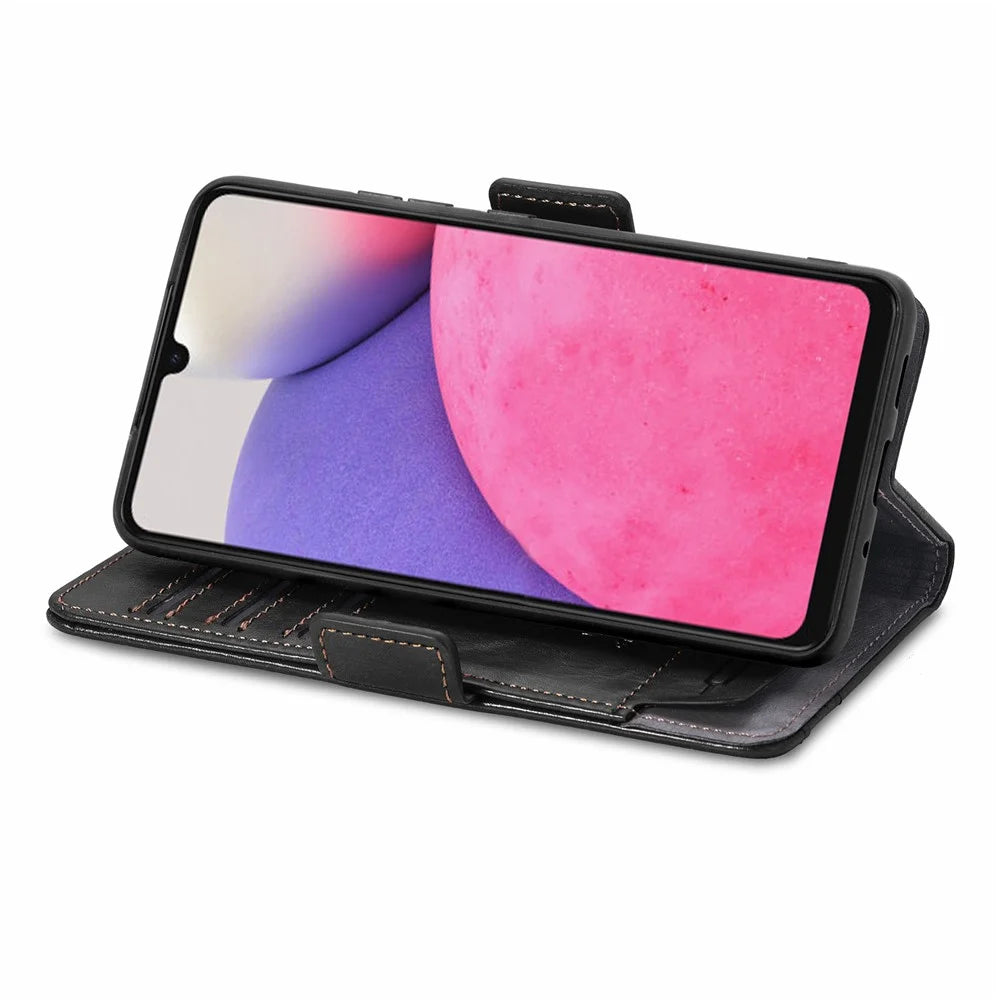 For Samsung Galaxy A33 5G Phone Cases CASENEO PU Leather Cover Stand with RFID Blocking Wallet - Black - 4