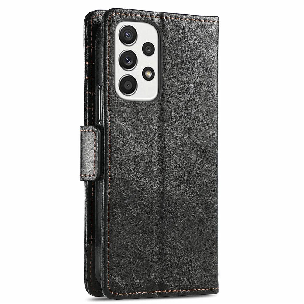 For Samsung Galaxy A33 5G Phone Cases CASENEO PU Leather Cover Stand with RFID Blocking Wallet - Black - 6