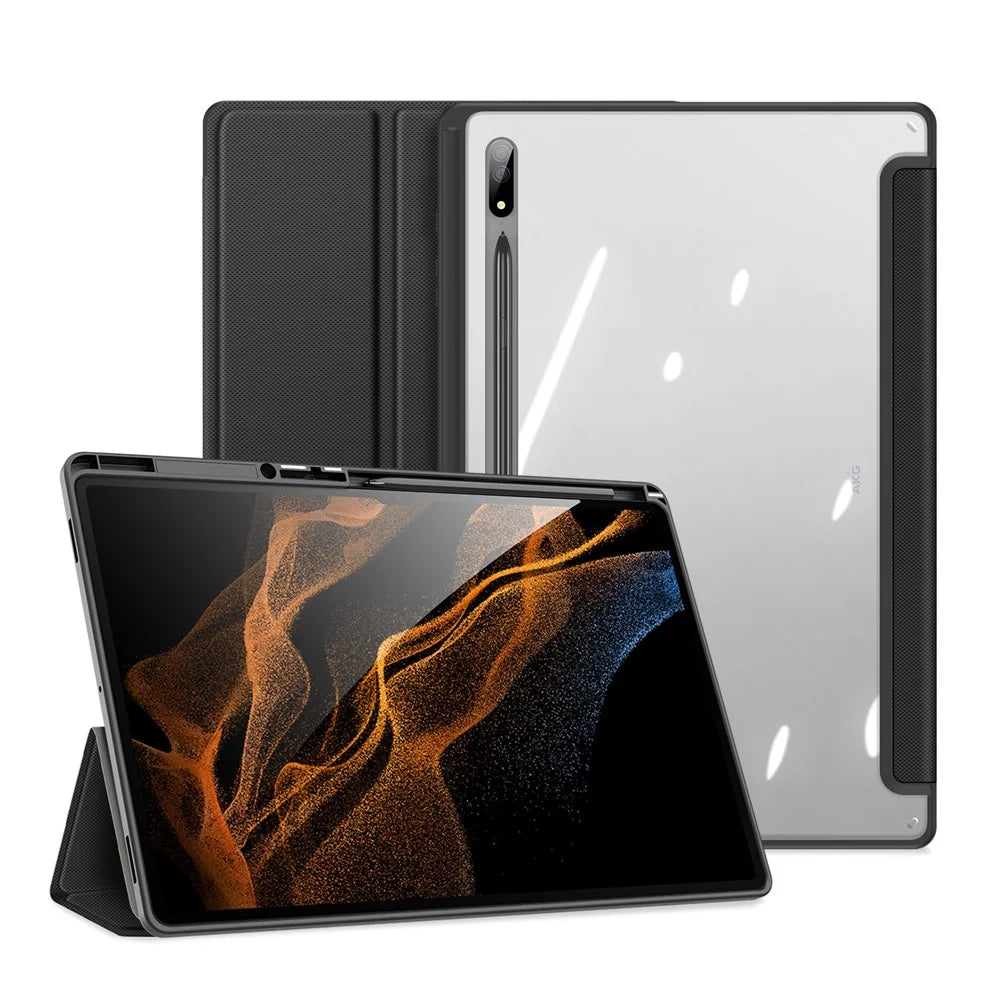 DUX DUCIS TOBY Series for Samsung Galaxy Tab S8 Ultra Tri-fold Stand PU Leather Well-protected Tablet Case - Black - 1