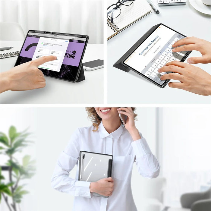 DUX DUCIS TOBY Series for Samsung Galaxy Tab S8 Ultra Tri-fold Stand PU Leather Well-protected Tablet Case - Black - 6
