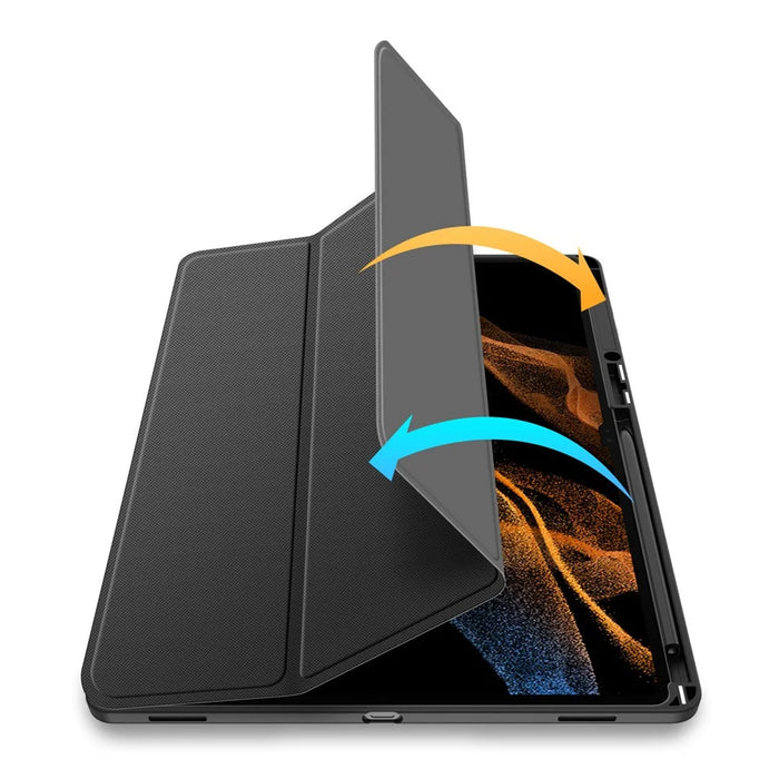 DUX DUCIS TOBY Series for Samsung Galaxy Tab S8 Ultra Tri-fold Stand PU Leather Well-protected Tablet Case - Black - 7