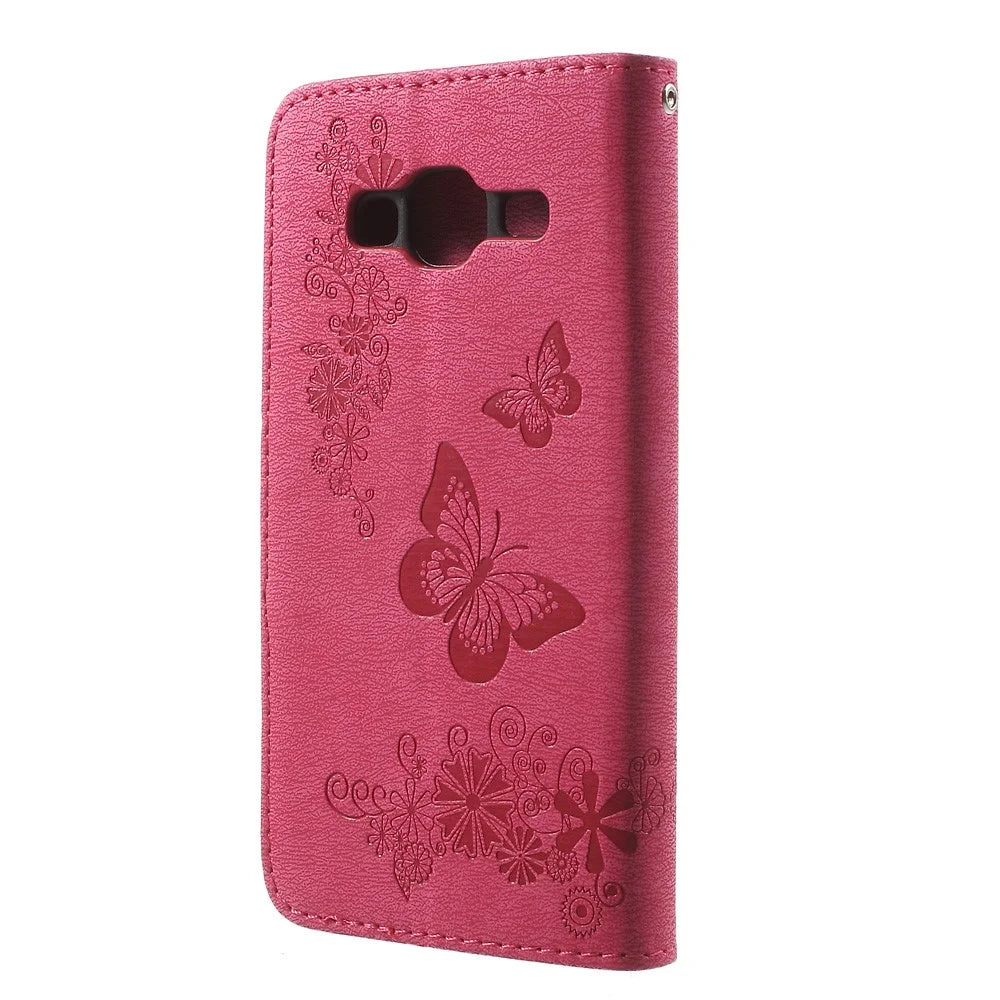 Imprint Butterfly Flowers Leather Card Holder Case for Samsung Galaxy J3 (2016) - Rose - 2