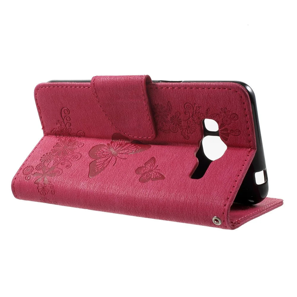 Imprint Butterfly Flowers Leather Card Holder Case for Samsung Galaxy J3 (2016) - Rose - 3