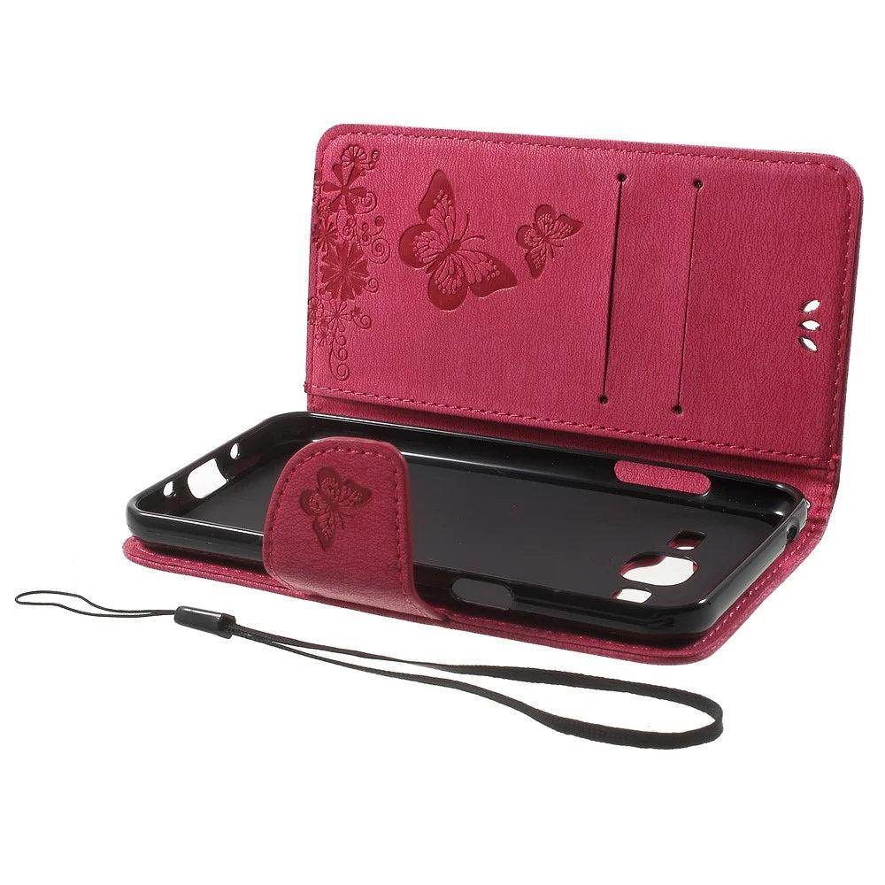 Imprint Butterfly Flowers Leather Card Holder Case for Samsung Galaxy J3 (2016) - Rose - 5