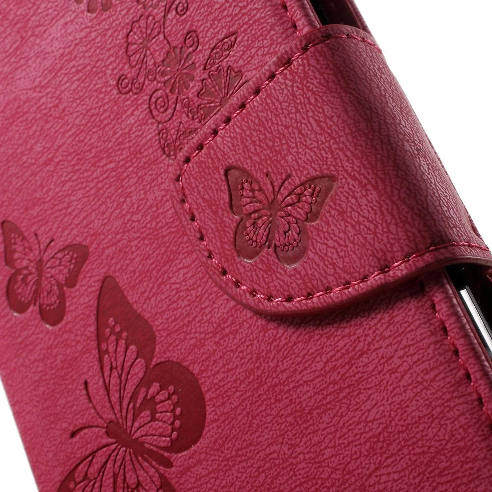 Imprint Butterfly Flowers Leather Card Holder Case for Samsung Galaxy J3 (2016) - Rose - 6